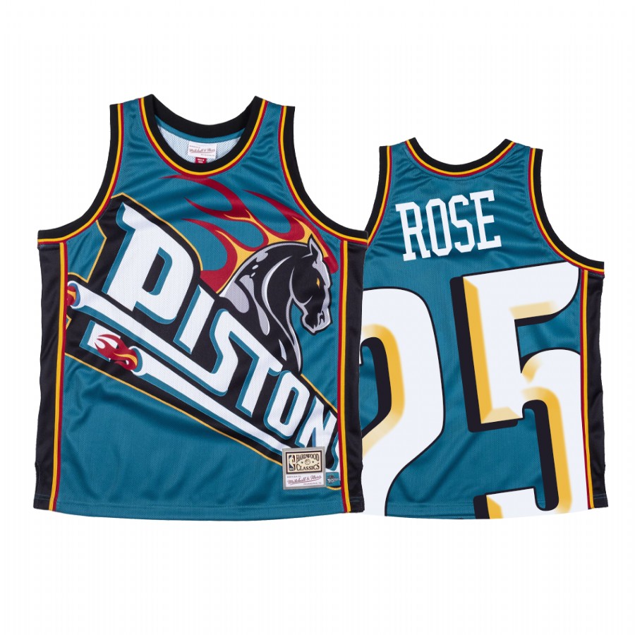 Derrick Rose Detroit Pistons Hardwood Classics Teal Big Face Men's Jersey