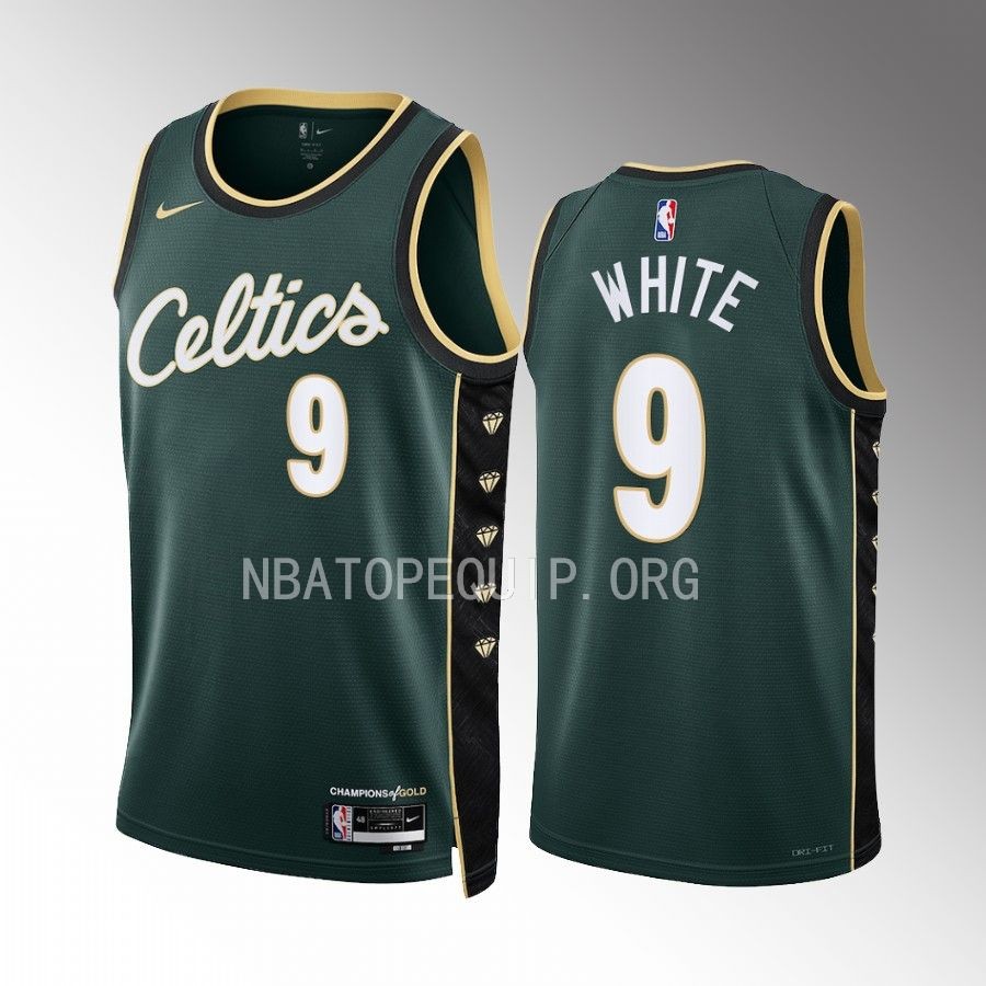 Derrick White Boston Celtics 2022-23 City Edition Green #9 Jersey Honor Bill Russell 11 Gold diamonds
