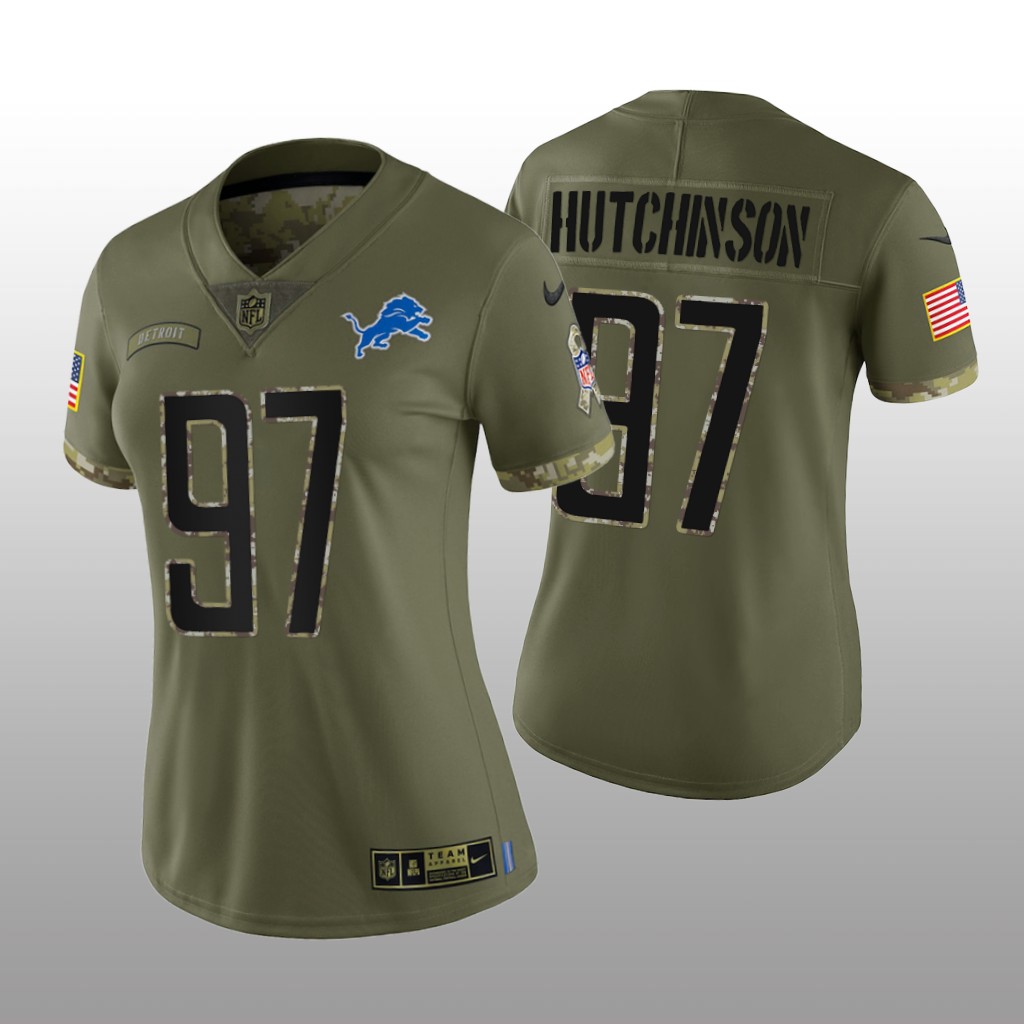 Detroit Lions Aidan Hutchinson Olive Limited Jersey 2022 Salute To Service - Women's