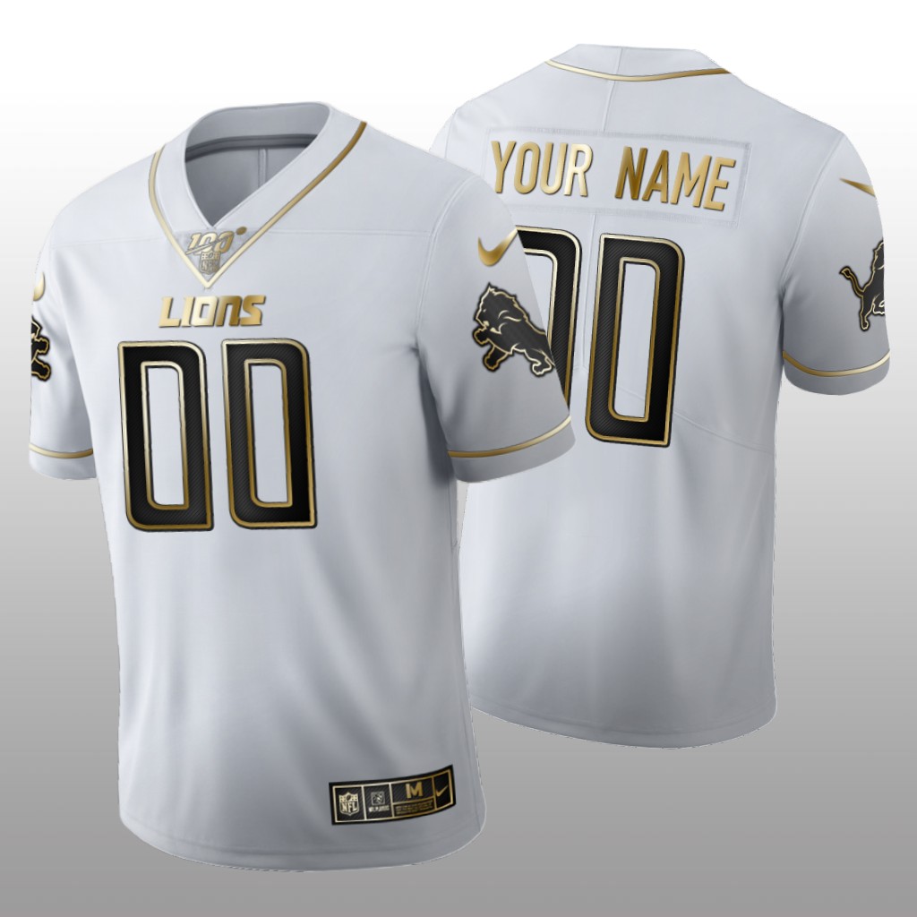 Detroit Lions Custom White Golden Edition Jersey 100th Season Men's