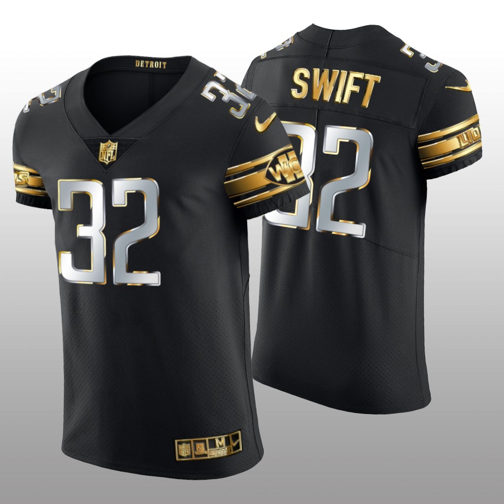 Detroit Lions D'Andre Swift Black Elite Jersey Golden Edition Men's