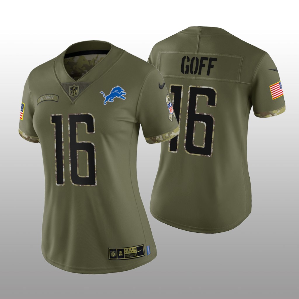 Detroit Lions Jared Goff Olive Limited Jersey 2022 Salute To Service - Women's