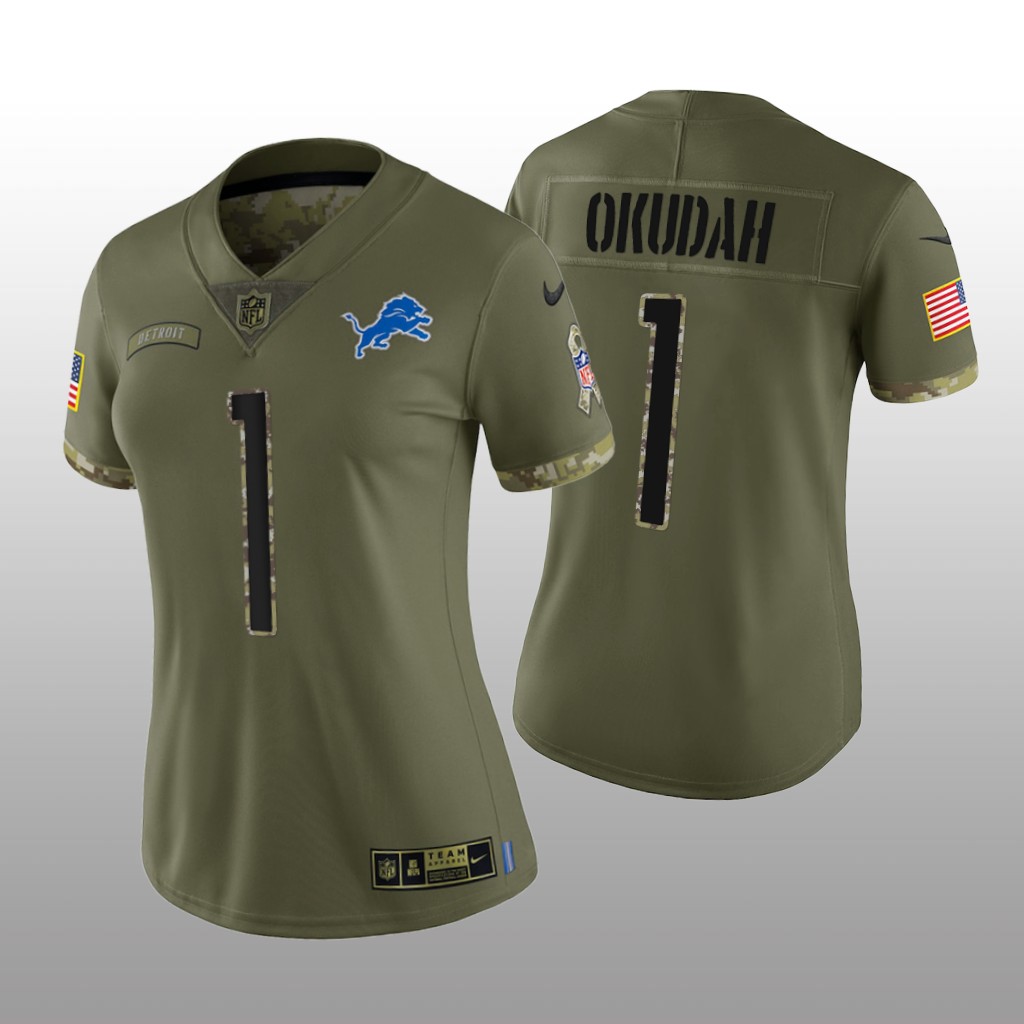 Detroit Lions Jeff Okudah Olive Limited Jersey 2022 Salute To Service - Women's