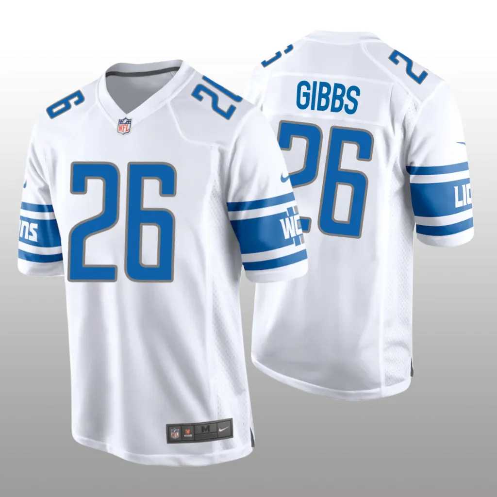 Detroit Lions White 2023 NFL Draft Jahmyr Gibbs Game Jersey