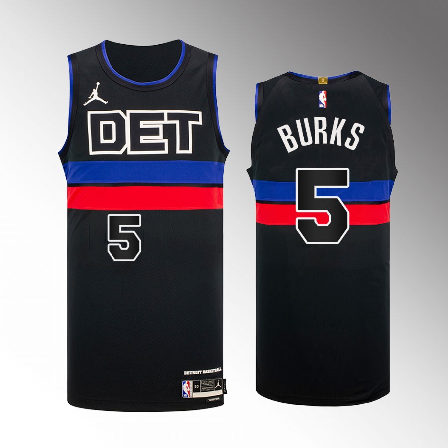 Detroit Pistons #5 Alec Burks Black Jersey 2022-23 Statement Edition