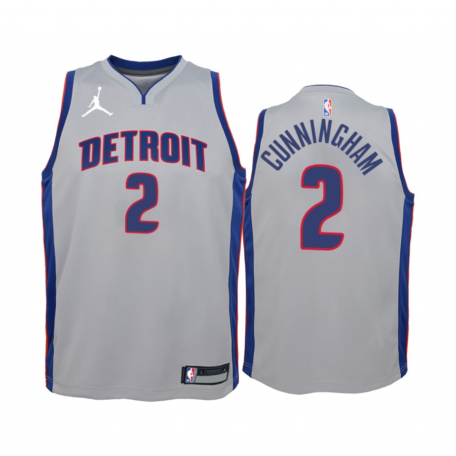 Detroit Pistons Cade Cunningham 2021 NBA Draft No.1 Gray Youth Jersey Statement Edition #2