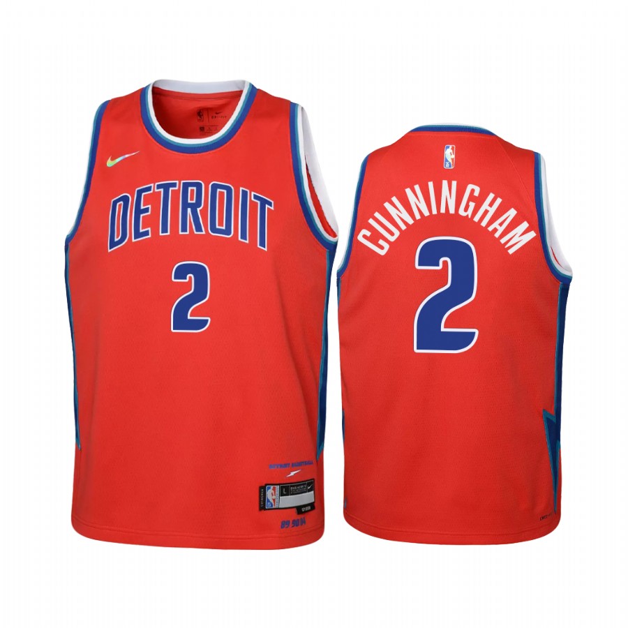 Detroit Pistons Cade Cunningham City Edition Red Youth Jersey Diamond 75th Anniversary #2