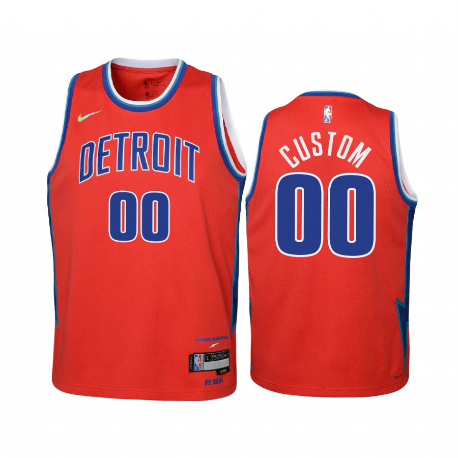 Detroit Pistons Custom City Edition Red Youth Jersey Diamond 75th Anniversary #00