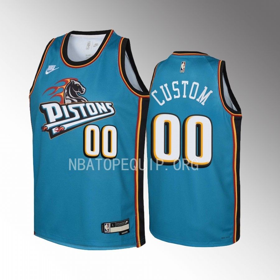Detroit Pistons Custom Classic Edition Teal Youth Jersey Swingman #00
