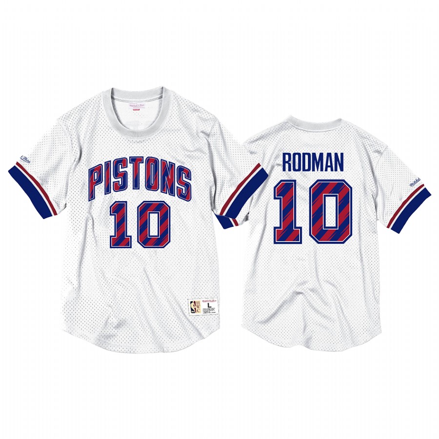 Detroit Pistons Dennis Rodman White Name & Number Mesh Crewneck Jersey #10