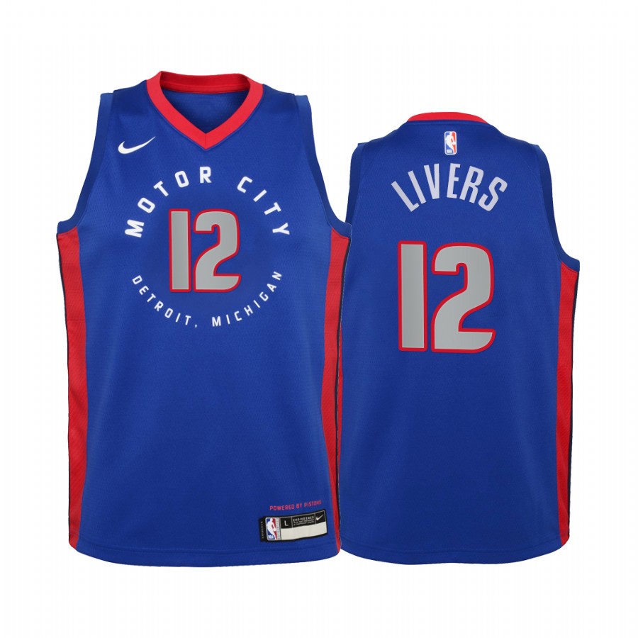 Detroit Pistons Isaiah Livers City Edition Blue Youth Jersey 2021 NBA Draft #12