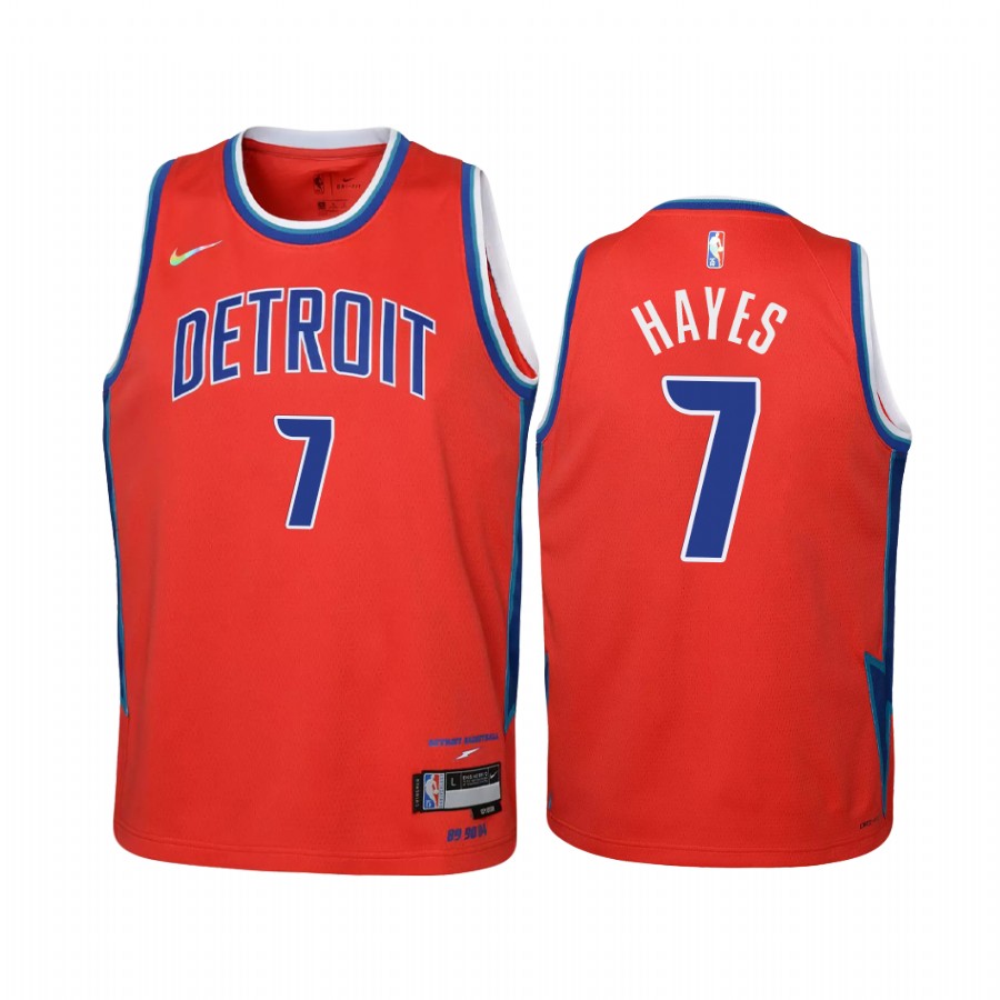 Detroit Pistons Killian Hayes City Edition Red Youth Jersey Diamond 75th Anniversary #7