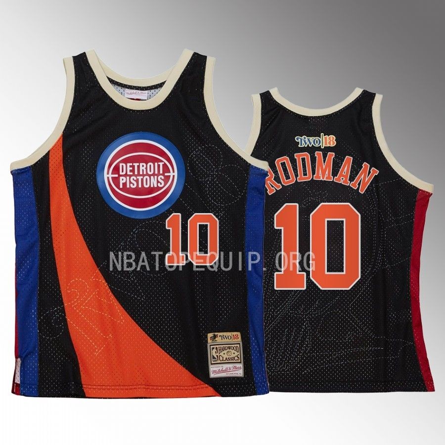 Detroit Pistons My Towns Two Dennis Rodman Black #10 Jersey Hardwood Classics
