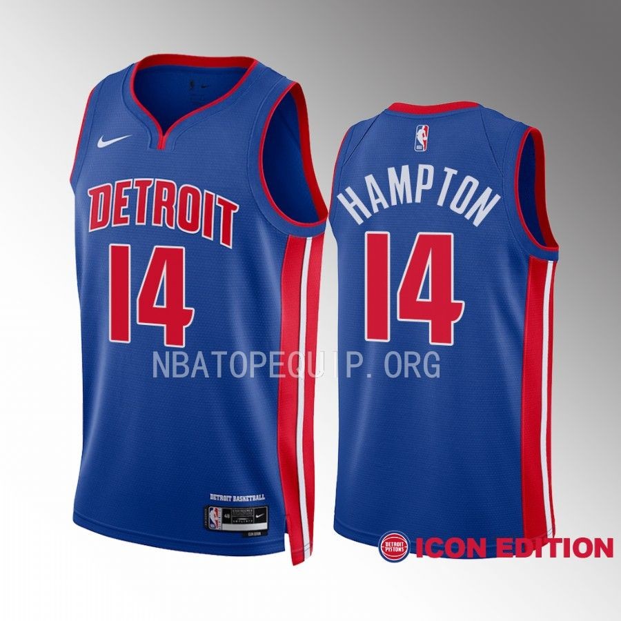 Detroit Pistons RJ Hampton 2022-23 Icon Edition Blue #14 Jersey Swingman