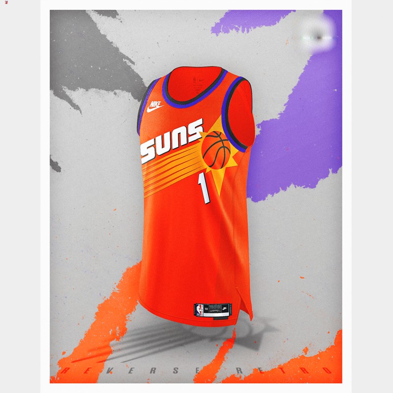 Devin Booker Phoenix Suns Orange #1 Jersey NBA Reverse Retro