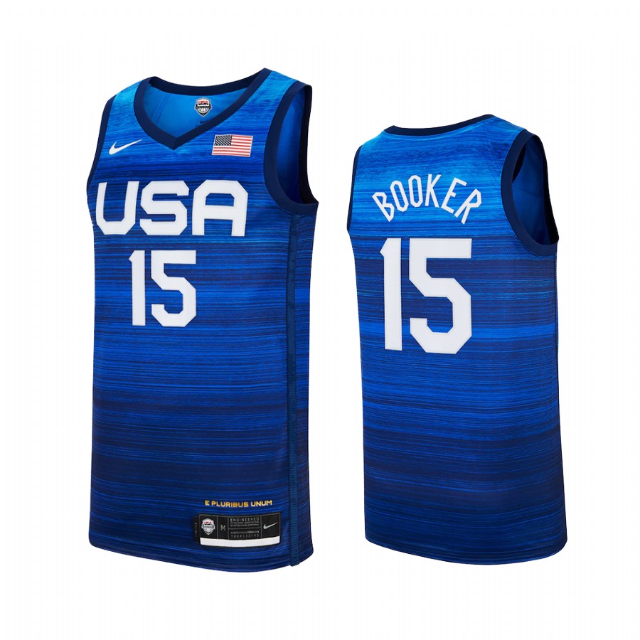 Devin Booker USA  #15 Blue Tokyo Olympics 2021 Away Jersey