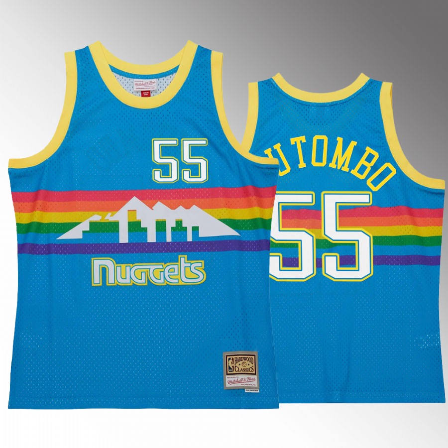 Dikembe Mutombo #55 Denver Nuggets Neon Tropical Blue Hardwood Classics Jersey