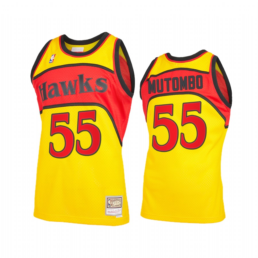 Dikembe Mutombo 55 Atlanta Hawks 2021 Reload 2.0 Yellow Jersey Throwback