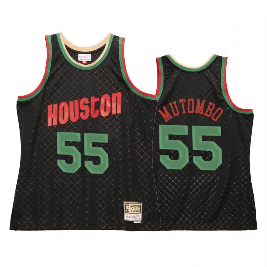 Dikembe Mutombo 55 Houston Rockets Neapolitan Black Jersey Hardwood Classics