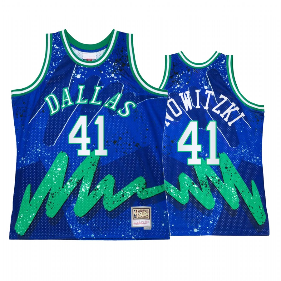 Dirk Nowitzki #41 Dallas Mavericks Hyper Hoop Blue Throwback 90s Jersey