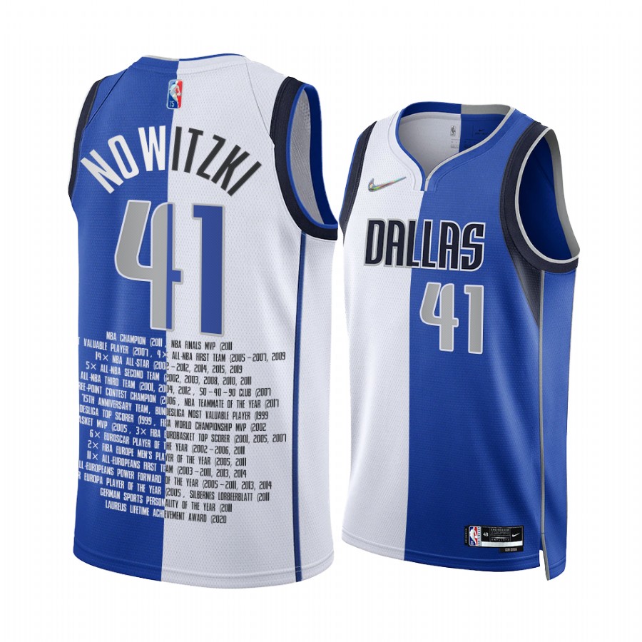 Dirk Nowitzki Career Awards Mavericks #41 Jersey NBA 75th Split Edition