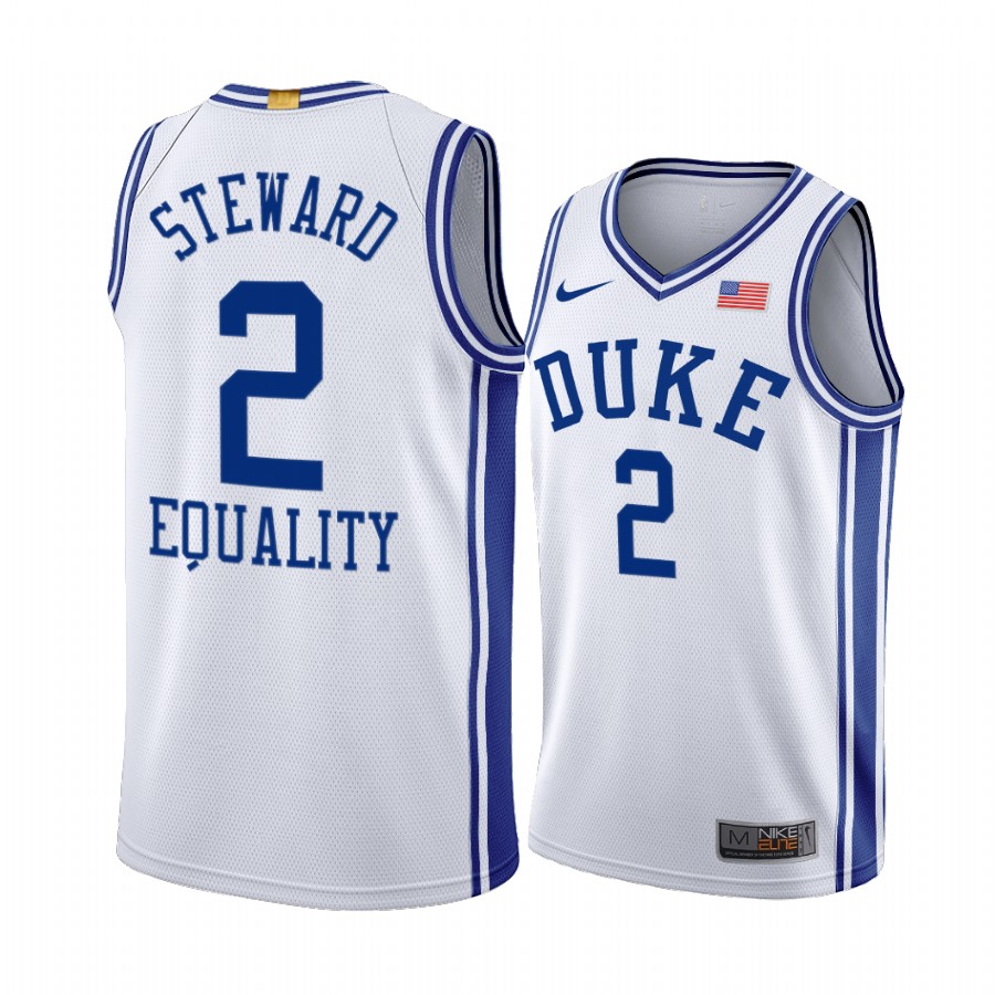 DJ Steward Duke Blue Devils White Equality BLM Social justice 2020-21 Jersey