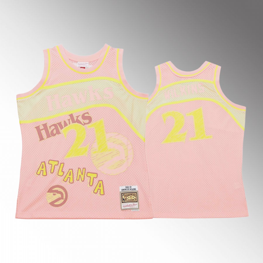 Dominique Wilkins #21 Atlanta Hawks Sidewalk Sketch Pink Hardwood Classics Jersey