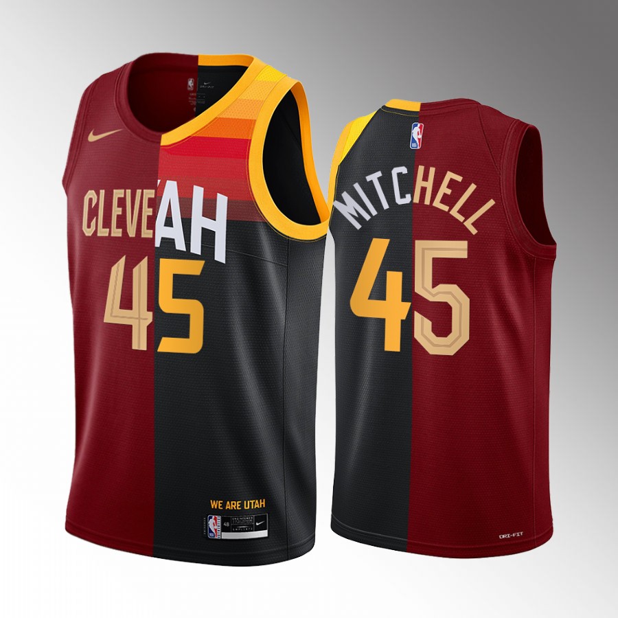 Donovan Mitchell #45 Jazz x Cavaliers Split Edition Wine Black Jersey