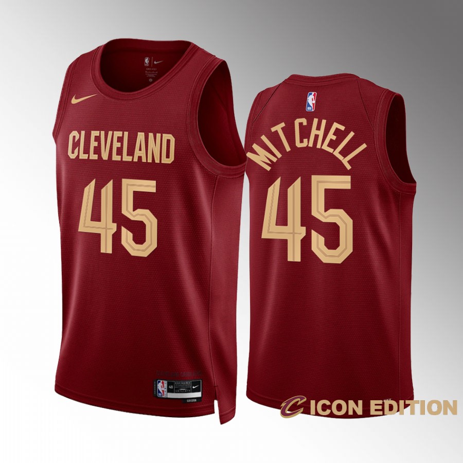 Donovan Mitchell 2022-23 Cleveland Cavaliers Wine #45 Icon Edition Jersey Swingman