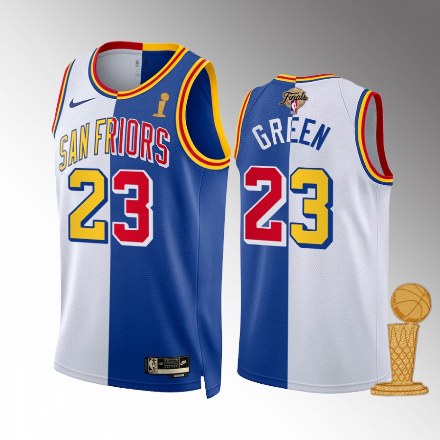 Draymond Green 2021-22 NBA Champions Golden State Warriors White Royal #23 Jersey Classic Split