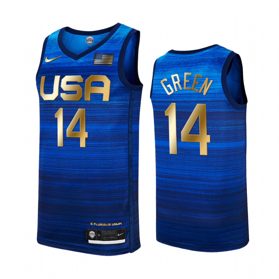 Draymond Green USA  #14 Blue 2021 Tokyo Olymipcs Gold Winner 4 Consecutive Jersey