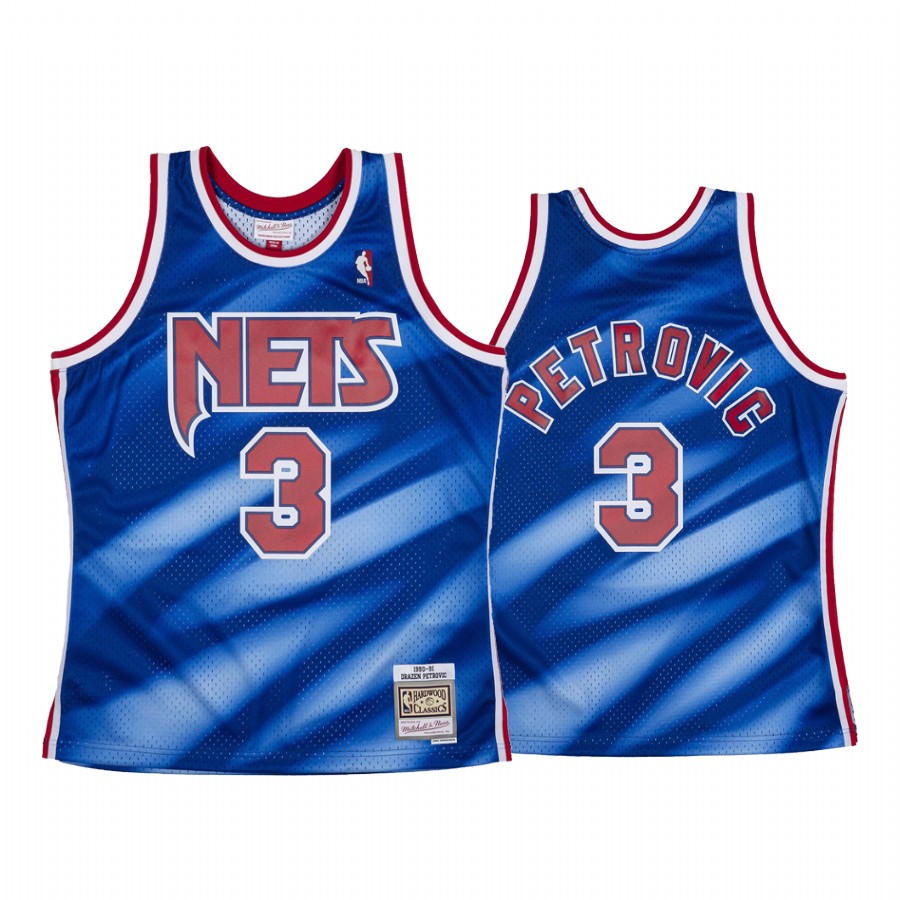 Drazen Petrovic #3 New Jersey Nets Blue Hardwood Classics 90-91 Jersey