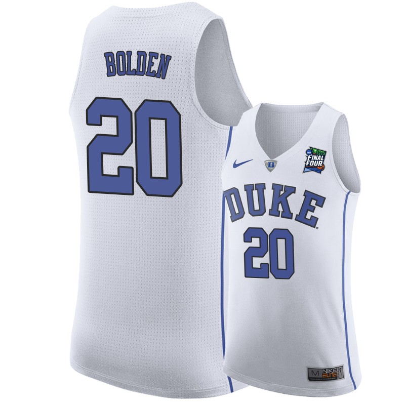 Duke Blue Devils Marques Bolden #20 White 2019 Final-Four   Jersey