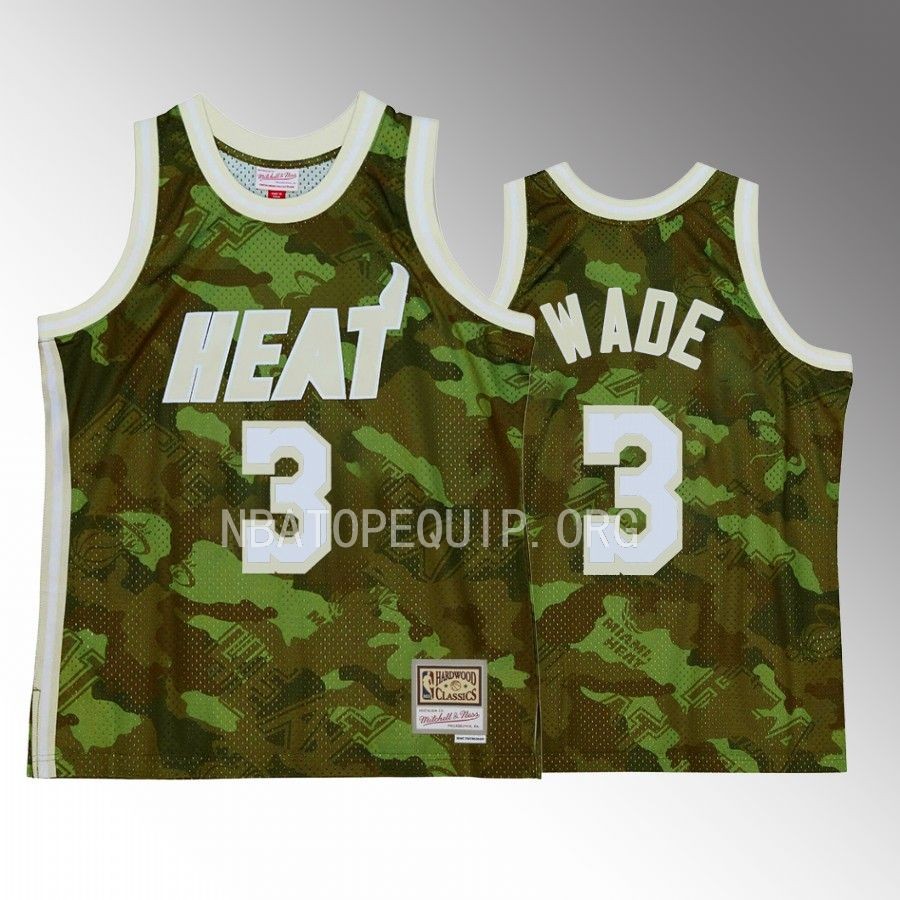Dwyane Wade #3 Miami Heat Ghost Camo Green Hardwood Classics Jersey