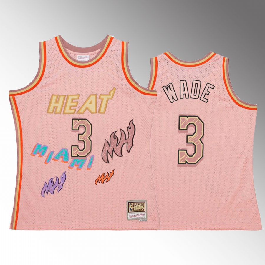 Dwyane Wade #3 Miami Heat Sidewalk Sketch Pink Hardwood Classics Jersey