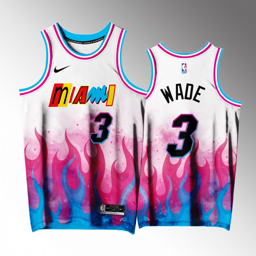 Dwyane Wade Miami Heat White #3 Jersey Mashup Flames Exclusive Edition