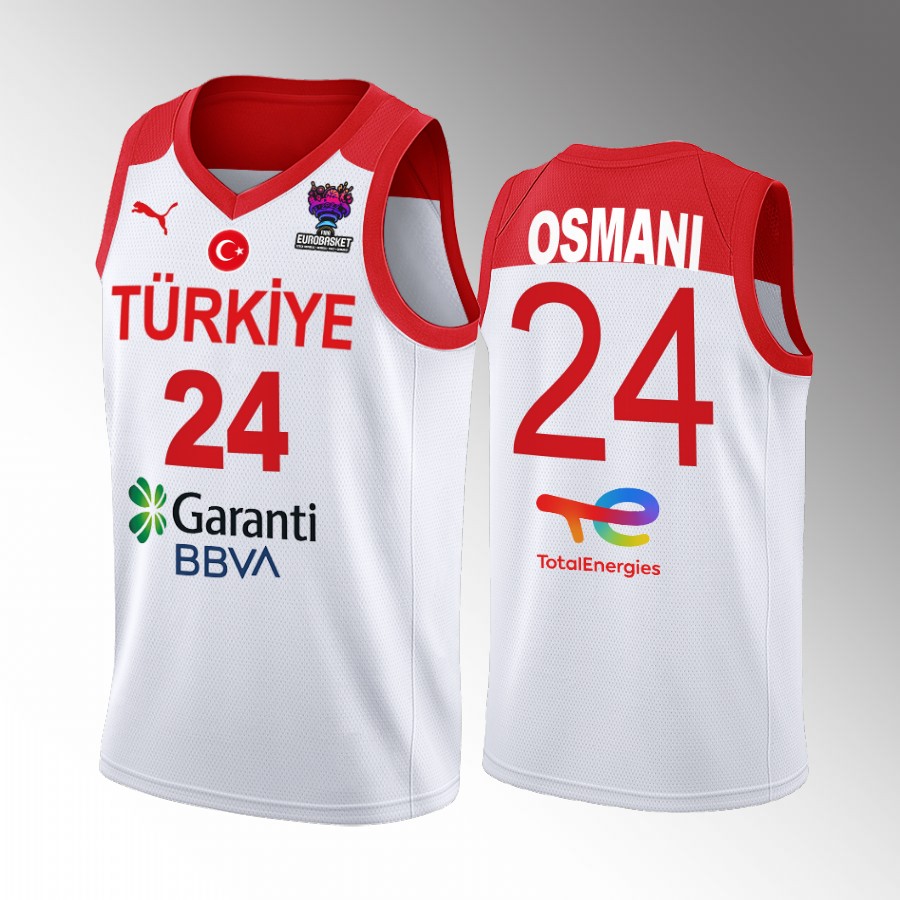 Ercan Osmani Turkey FIBA EuroBasket 2022 White Jersey Home #24