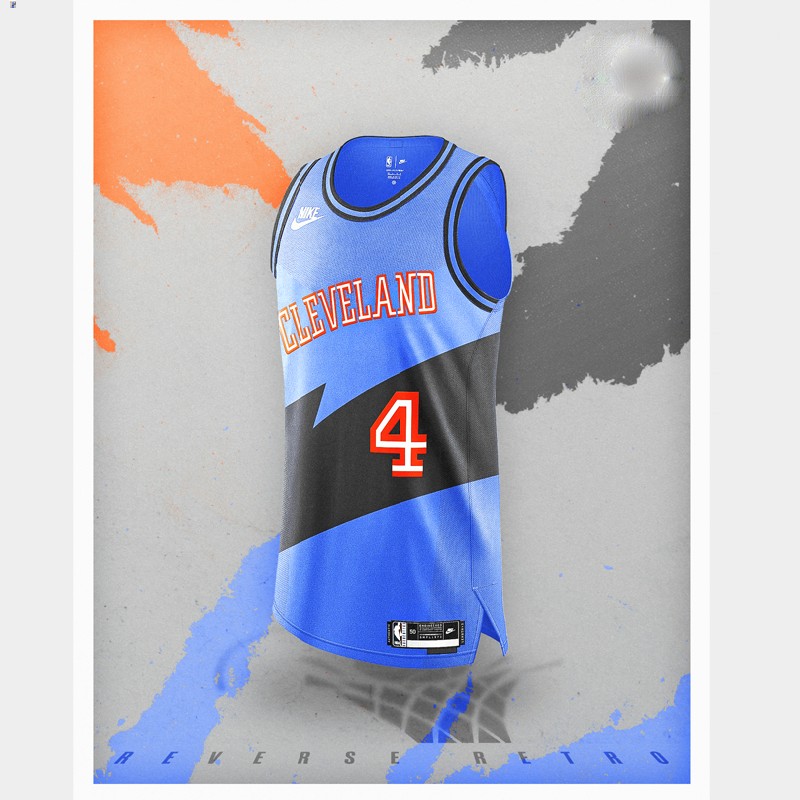 Evan Mobley Cleveland Cavaliers Blue #4 Jersey NBA Reverse Retro