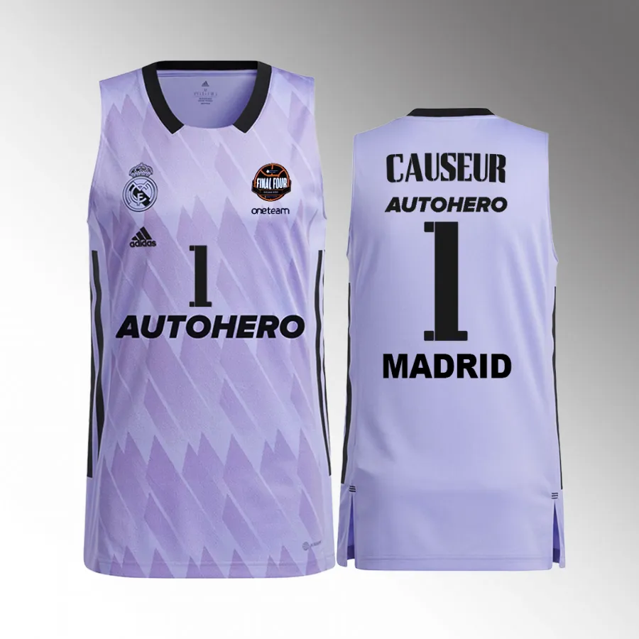 Fabien Causeur 11th Euroleague Champions Real Madrid  #1 Purple Jersey Away Shirt