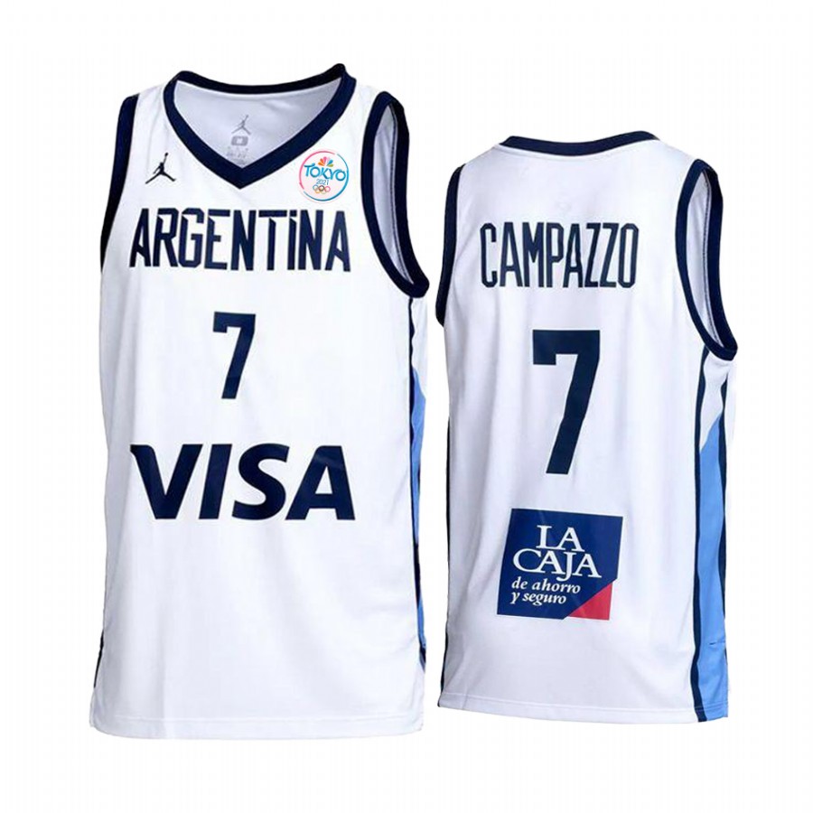 Facundo Campazzo Argentina  2021 Tokyo Olympics White #7 Jersey Home