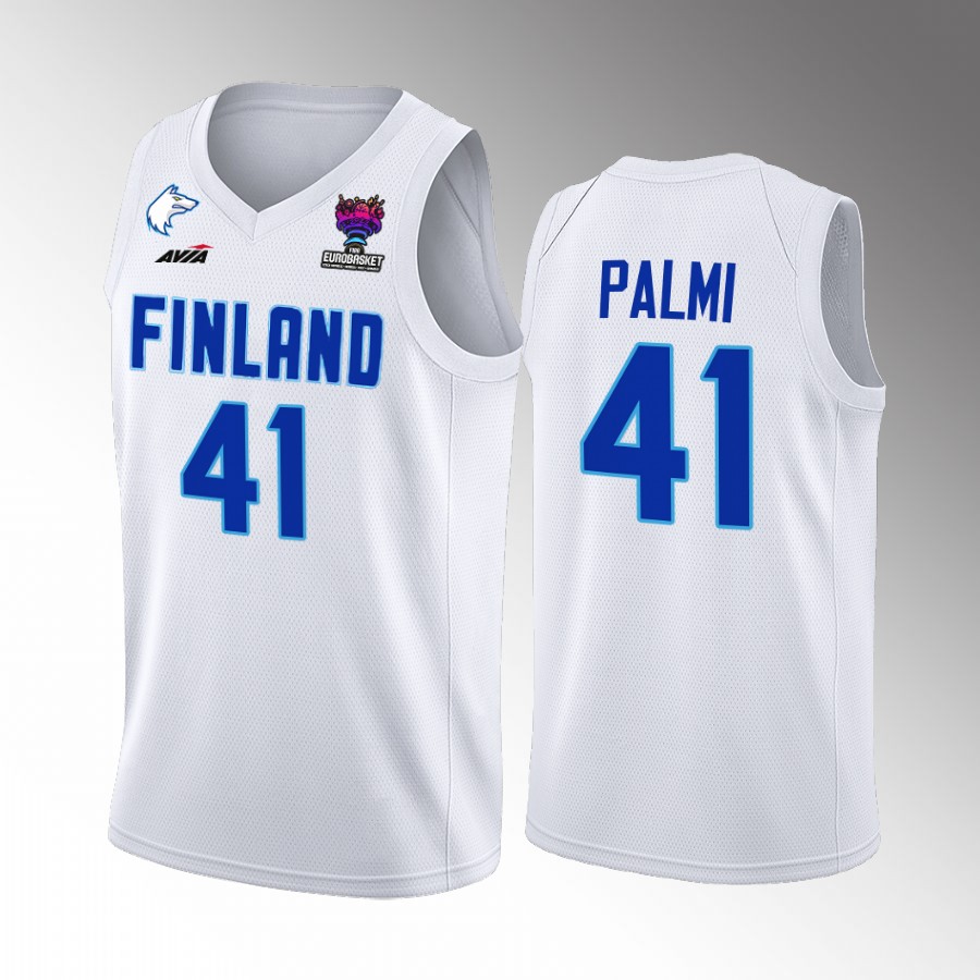 Finland #41 Topias Palmi FIBA EuroBasket 2022 Home Men Jersey White