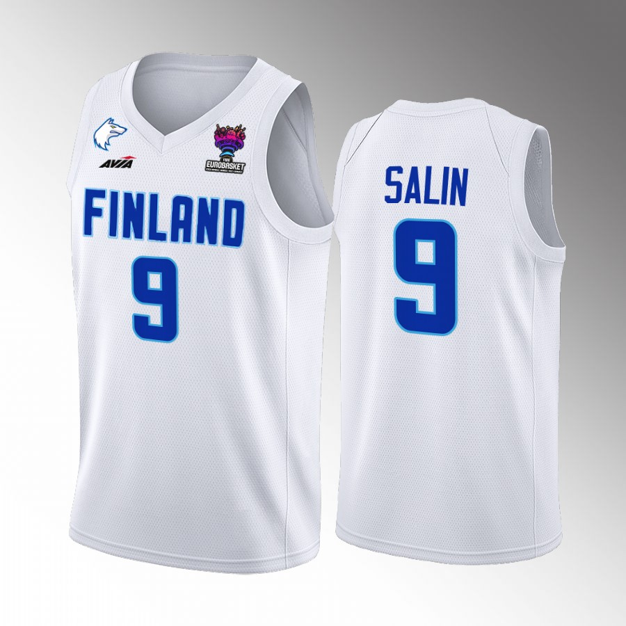 Finland #9 Sasu Salin FIBA EuroBasket 2022 Home Men Jersey White