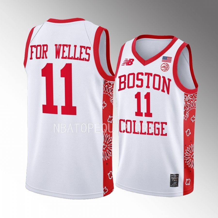 For Welles Boston College Eagles White Jersey 2022-23 Red Bandanna