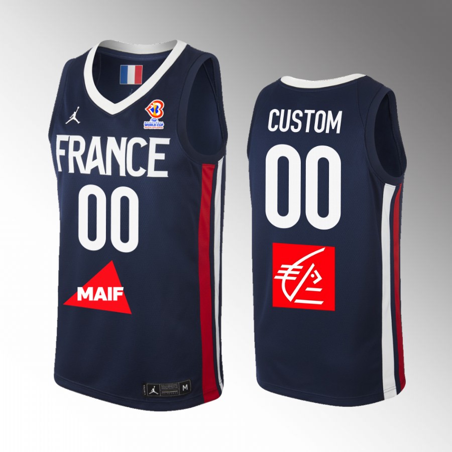 France Team #00 Custom 2023 FIBA  World Cup FFBB Home Men Jersey Blue