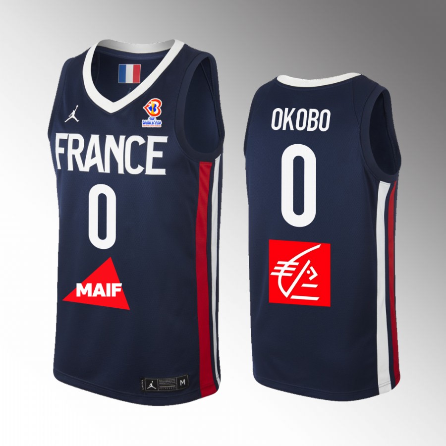 France Team #0 Elie Okobo 2023 FIBA  World Cup FFBB Home Men Jersey Blue