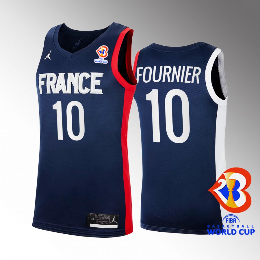 France Team #10 Evan Fournier 2023 FIBA  World Cup FFBB Home Men Jersey Blue