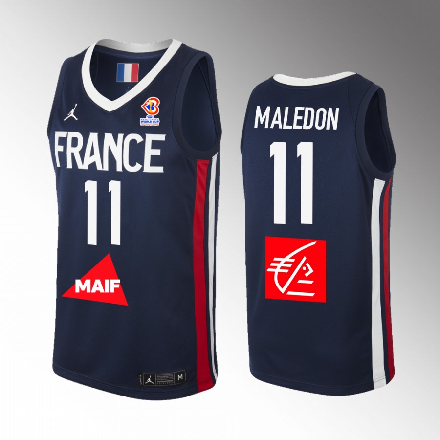 France Team #11 Theo Maledon 2023 FIBA  World Cup FFBB Home Men Jersey Blue