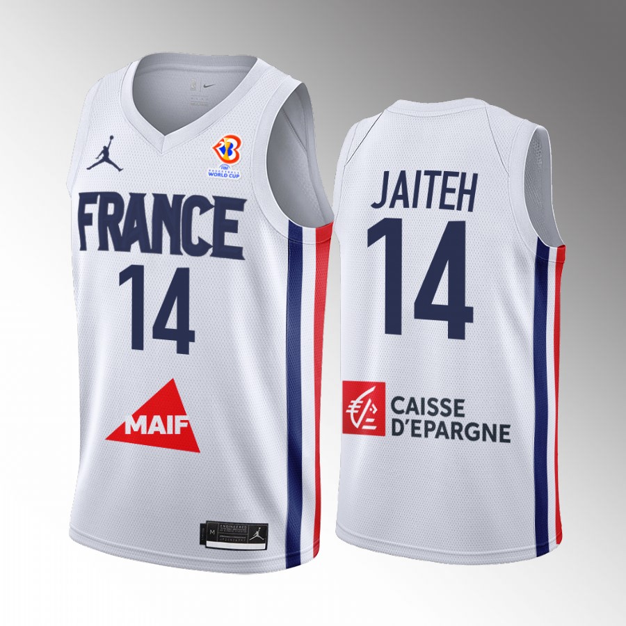 France Team #14 Mouhammadou Jaiteh 2023 FIBA  World Cup Men Jersey White