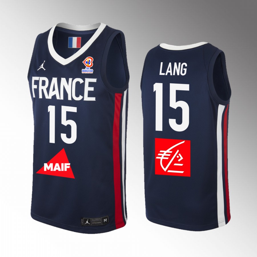France Team #15 Nicolas Lang 2023 FIBA  World Cup FFBB Home Men Jersey Blue