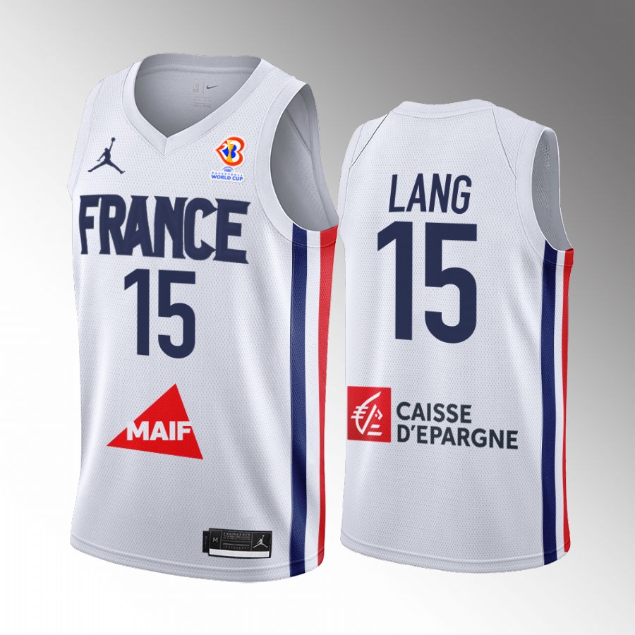 France Team #15 Nicolas Lang 2023 FIBA  World Cup Men Jersey White